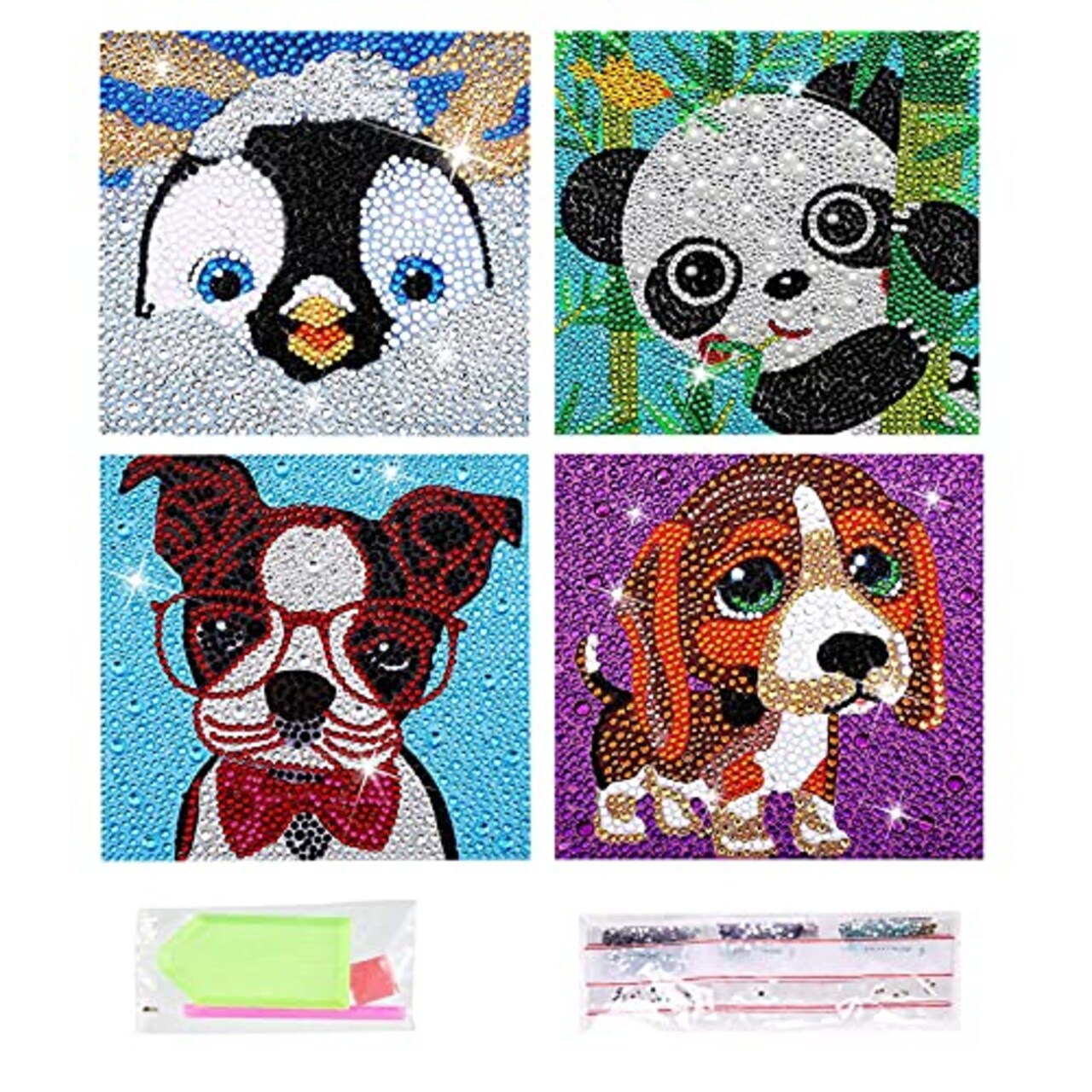 Diamond Painting Kits for Kids Animal 5D Diamond Gem Art by Number Dotz Kits Art and Crafts for Kids Ages 6-8-10-12 Girls Boys for Birthday Christmas Gifts (4Pcs)